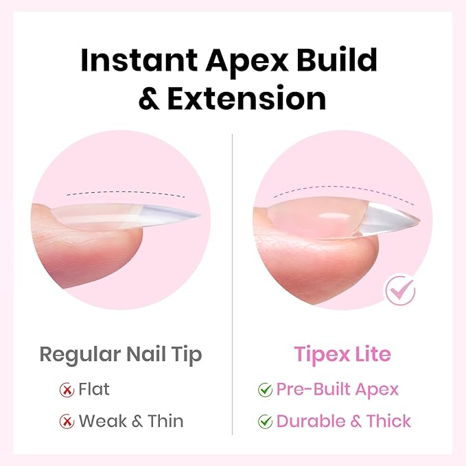 Beetles Tipex Lite Nail Tips Kit with Dehydrator & Primer, Short Almond Full Cover Clear Nails 256PCS 16 Sizes, Mini UV Lamp, 20g Solid Nail Glue, Base & Top Coat, All-in-One Nail Starter Kit