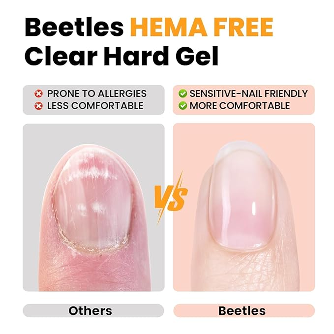 Beetles HEMA-Free Hard Gel for Nails-1.06oz 9 in 1 Jelly Nude UV/LED Lamp Cured Sculpting Stengthener Gel for Nail Extension & Nail Repair High Hardness Nails for Manicurist Women