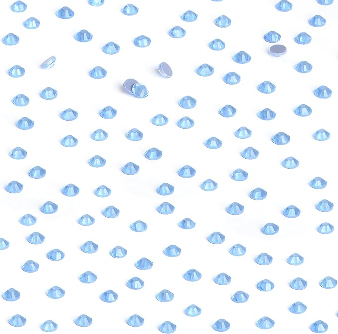 NCB 288pcs Hotfix Rhinestones Flatback for Crafts - Glass Round Crystals Gems for Clothes, Shoes, Bag DIY Decoration (Lt. Sapphire, SS30 6.3mm)