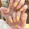 Short Oval Press On Nails, Spring Summer Nails for Women, Yellow French Tips Press On Nals, Designer Reusable Acrylic Fake Nails with Glue On Nails,Stick On Nails for Women 30 Pcs
