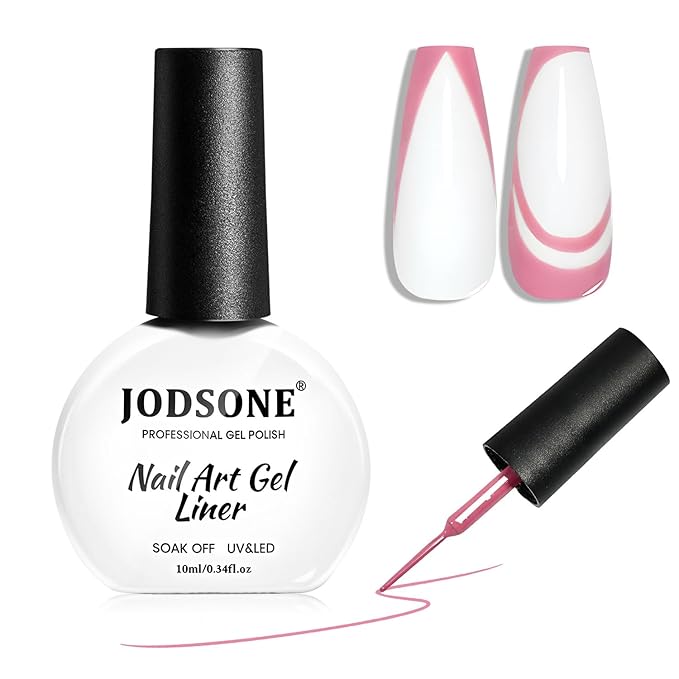 JODSONE Pink Swirl Nail Art Liner Gel Polish,10ml Classic Color 3D Nail Art Pens Effect Nail Print Design with Thin Brush for French Tips Manicure Painting DIY at Home - LB24