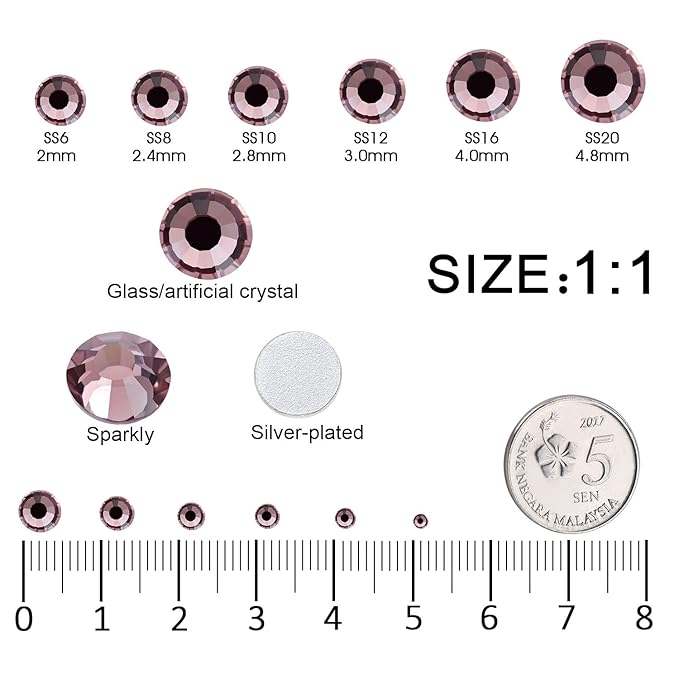 4240Pcs Flatback Light Purple Rhinestones Glass Crystal Diamonds for Nail Art Face Jewels Shiny Round with Tweezers and Picking Pen (SS6~SS20 Set)