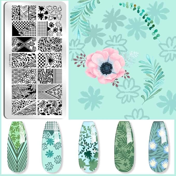 Biutee Nail Stamping Kit with Clear Stamper & Scraper, 10pcs Nail Art Stamping Plates + 8 Colors Stamping Gel Polish, Flower Animal Geometric Nail Art Tools for Beginners