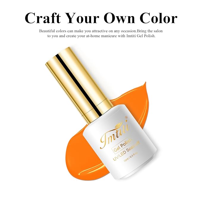Imtiti Neon Gel Nail Polish, 0.5 Fl Oz Orange Soak Off LED UV Polish for Spring Summer DIY Nail Art Starter Manicure Salon Kit for Women Girls