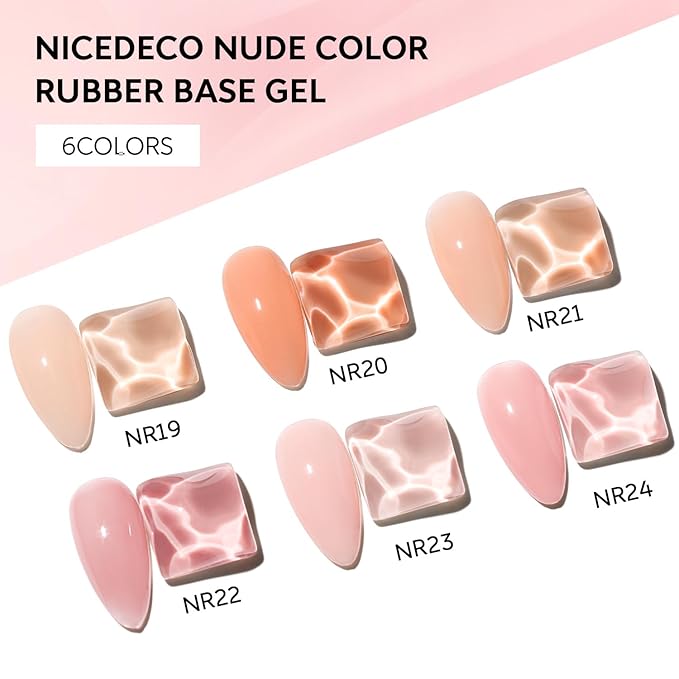 Nicedeco Hema Free Rubber Base Gel Polish for Nails 6 Pcs Cruelty Free Vegan Rubber Gel Nail Strengthener Nude Pink Nail Gel Polish Set 36