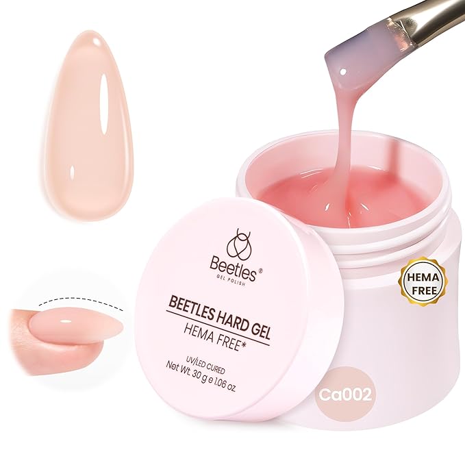 Beetles HEMA-Free Hard Gel for Nails-1.06oz 9 in 1 Jelly Nude UV/LED Lamp Cured Sculpting Stengthener Gel for Nail Extension & Nail Repair High Hardness Nails for Manicurist Women