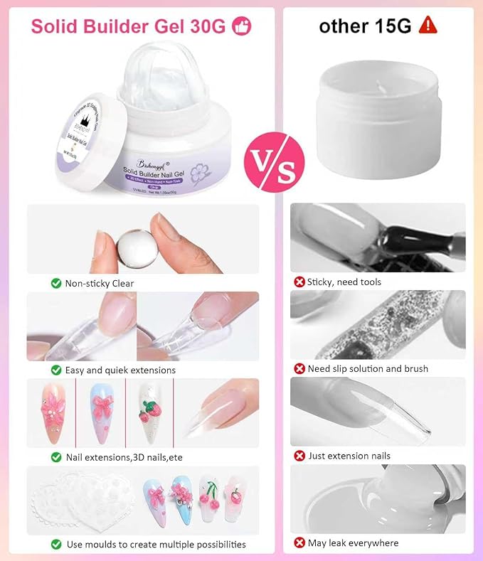 Solid Builder Nail Gel BISHENGYF - 4-in-1 3D Sculpting Gel 30g White 3D Nail Gels Non-Sticky Hand Carving Glue Extension Rhinestones & Sculpture Hard Gels for Gel Nail Art Home DIY 13