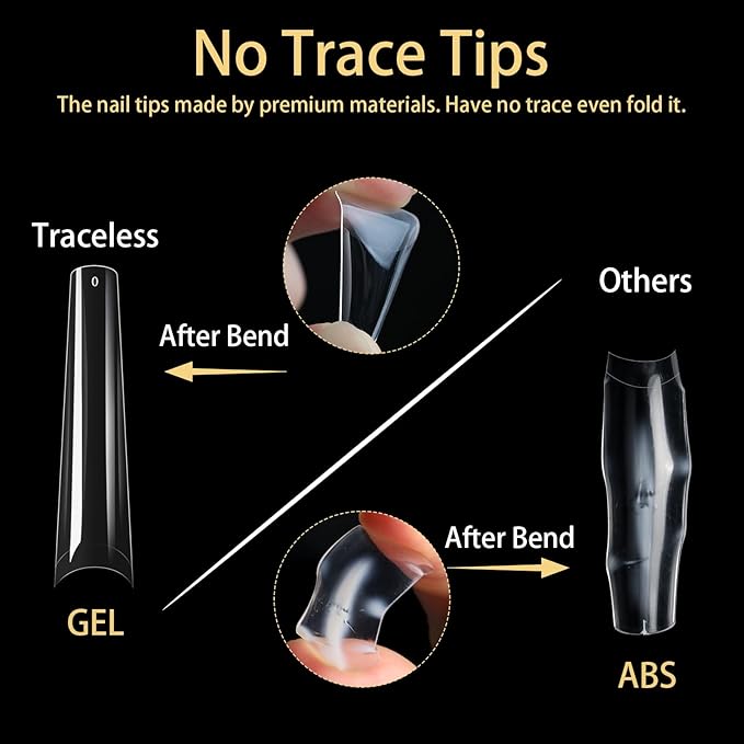 Long Coffin Nail Tips, 240Pcs Soft Gel Nail Tips Pre-shaped 3XL Shape Clear Acrylic False Nail Fake Nail Extension Press On for Salon Home DIY 12 Sizes