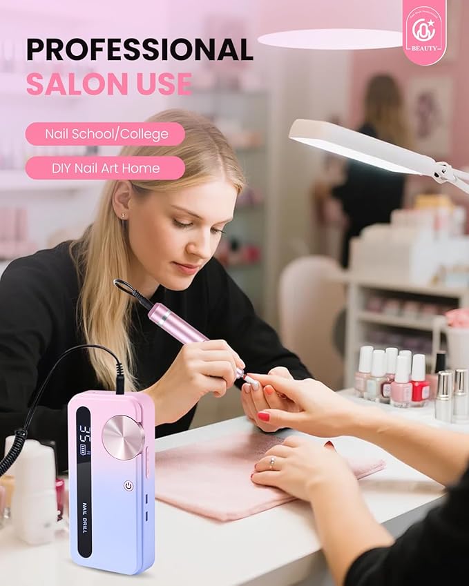 CozyZen Cordless Nail Drill Professional: 45000 RPM Rechargeable Electric Nail File Kit, Portable & Low Noise for Acrylic, Gel Nails, Manicure & Pedicure - Salon & Home Use (Pink & Purple)