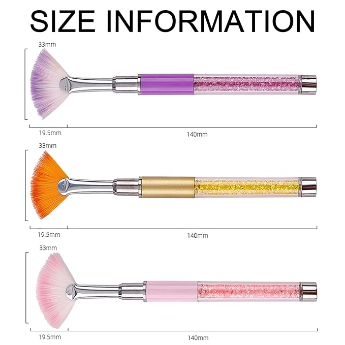 SILPECWEE 3pcs Fan Brushes for Acrylic Nails, Ombre Nail Brush Dip Power, Glitter Makeup Glitter Nail Clean Up Brushes Nail Polish Brush Nail Pen Nail Art Brushes Manicure Brush Nail Art Tool
