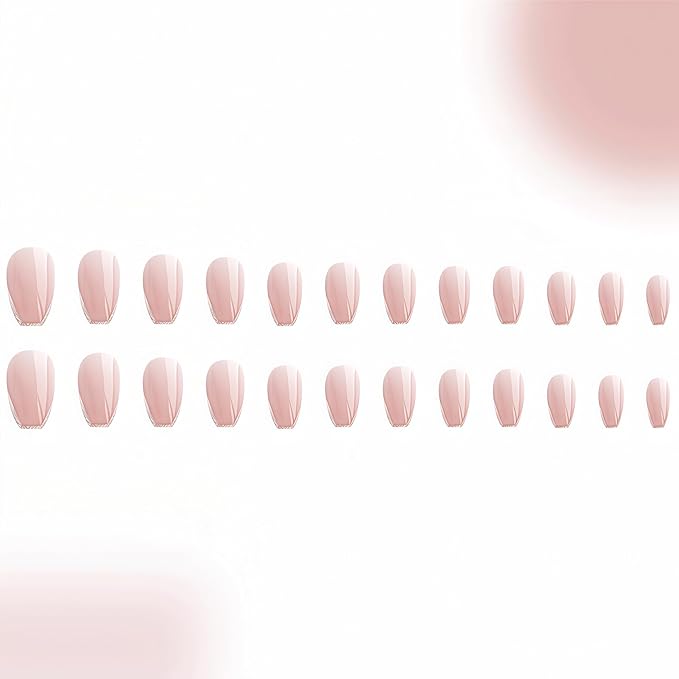 Nude Press on Nails Short Oval fake Nails Silver Glitter French false Nails Full Cover Nude Glitter French Glossy Reusable Artificial Acrylic Nails for Women and Girls DIY Manicure Decoration 24Pcs