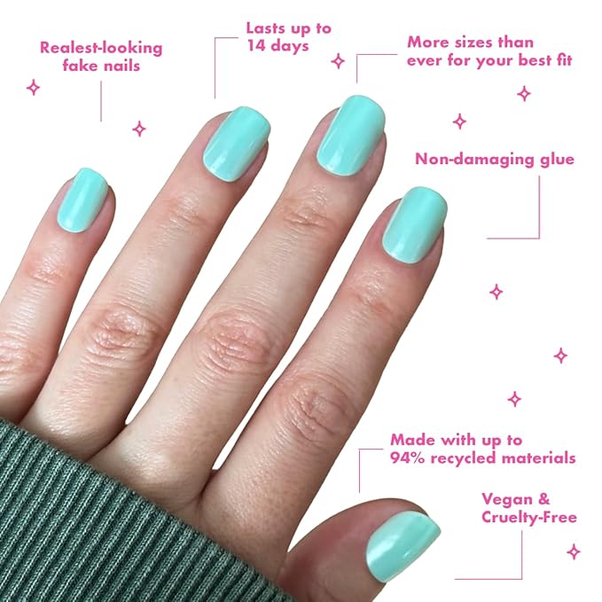 Olive & June Maximalist Instant Mani Press-On Nails (Glue) | 42 Fake Nails, 21 Sizes | Non-Toxic, Long-Lasting Big, Bold Gorgeous Realistic Look | Extra Short, Squoval | Slam Dunk Chrome