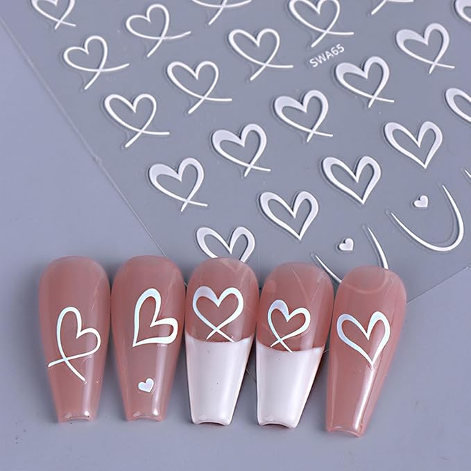 8 Sheets Valentines Nail Art Stickers 3D Self-Adhesive Heart Nail Decals Romantic Black Pink Heart Nail Stickers Design Holiday DIY Manicure Decorations for Women