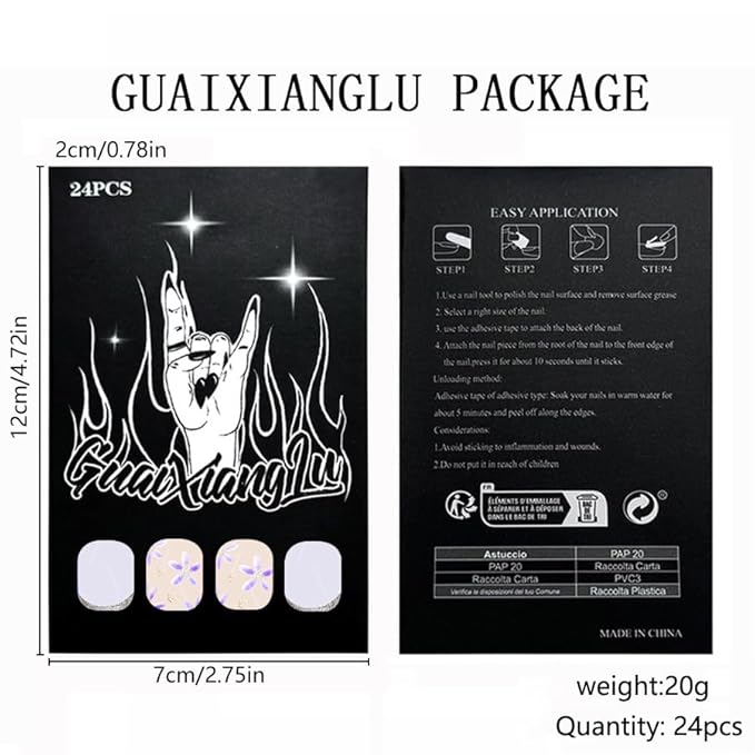 Generic Short Press on Nails Mummer Square Acrylic Nails Purple Flower Designs Cute French Tip Artificial False Nails Press ons Reusable Stick on Nails Summer Glue on Nails 24Pcs