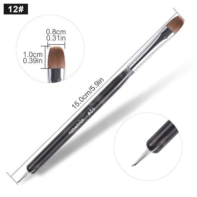 Kolinsky Sable Nail Brush French Nail Brush 2 Way Professional UV Gel Acrylic Nail Art Brush with Dotting Tool for French Manicure Cuticle Clean Up Nail Art Design Brush (12#)