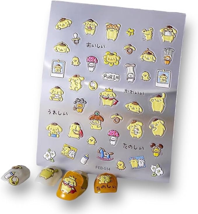Anime Nail Stickers 5D 3D Embossed Japanese Kawaii Nail Art Decals for Unisex DIY Nail Design, Self Adhesive Stickers for Natural Gel Press On Nails, Cute Otaku Cosplay Gift Pink (POM)