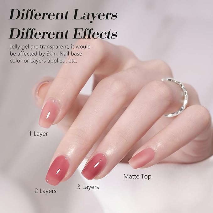 CANNI Jelly Gel Nail Polish Set – 6 Sheer Colors (Milky White, Light Pink, Nude Peach), 9ML Each, Transparent Soak Off UV LED HEMA-Free Manicure Gel for Women