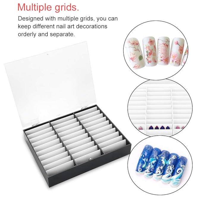 Rosvola Nail Art Display, Nail Storage Organizer Box, Empty Nail Tips Storage Box with cover Fake Nail Display Case for Nail Salon Home Use (Black)