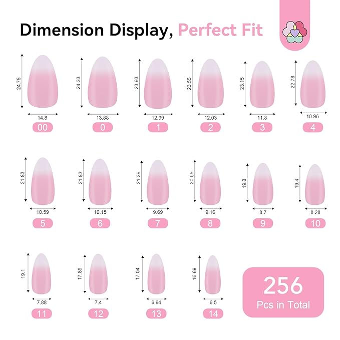 SAVILAND Gel Nail X Kit Almond: 4-In-1 Almond Press On Nail Tips with Glue White Pink Ombre Medium Almond 256 Pcs False Nail Tips Strong Glue On Nails Mini Nail Lamp Electric Nail Drill At Home