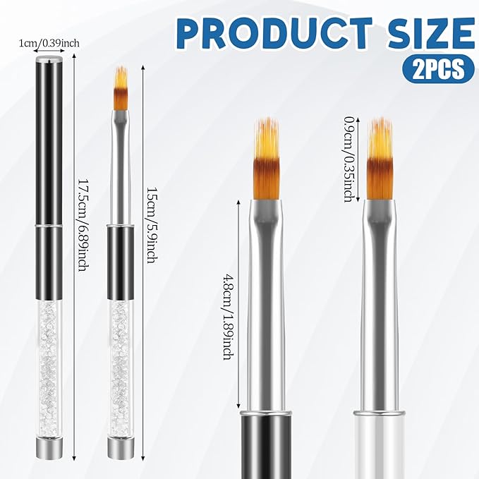 2 Pcs Nail Gradient Painting Brush Nail Art Brushes Ombre Nail Brush Manicure Tools with Rhinestone Handle UV Gel Polish Nail Drawing Pen for Nail Design