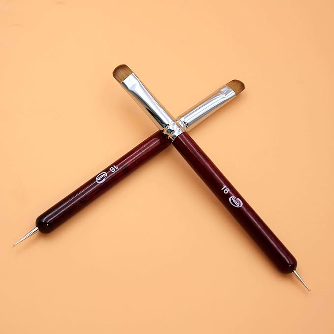 Vanfa Detailing Nail Art French Brush With Doting Tool - Size #16 (Pack of 2)
