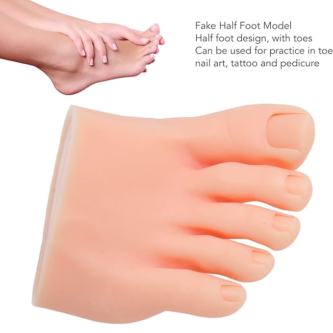 Nails Art Training Display Fake Half Foot Model, Nail Art Foot Model, Light Skin Color Practice Silicone Foot Model (Right)