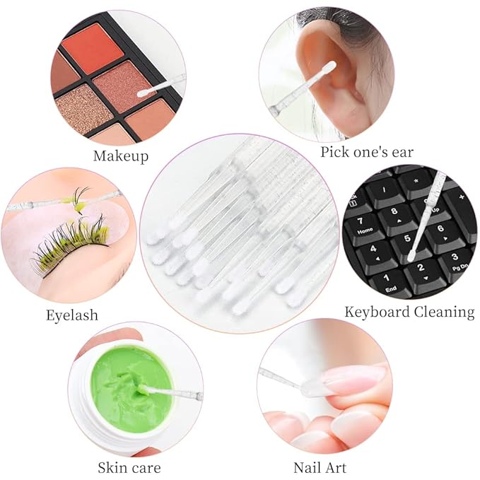 300 PCS Eyelash Extension Supplies Kit,Disposable Lash Spoolies Brushes Micro Swab Brushes Mascara Wand Lip Eyelash Extension Tattoo Lipstick Applicator(Crystal White)