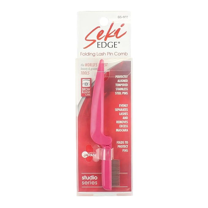 Seki Edge Folding Lash Pin Comb - (SS-603) Eyelash Comb With Stainless Steel Metal Teeth - Eye lash Separator & Removes Excess Mascara - Made in Japan