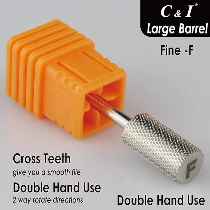 C & I Large Barrel Nail Drill Bits, Professional Electric File for Manicure Drill Machine, Nail Gels Remove, 3/32” (Fine -F)