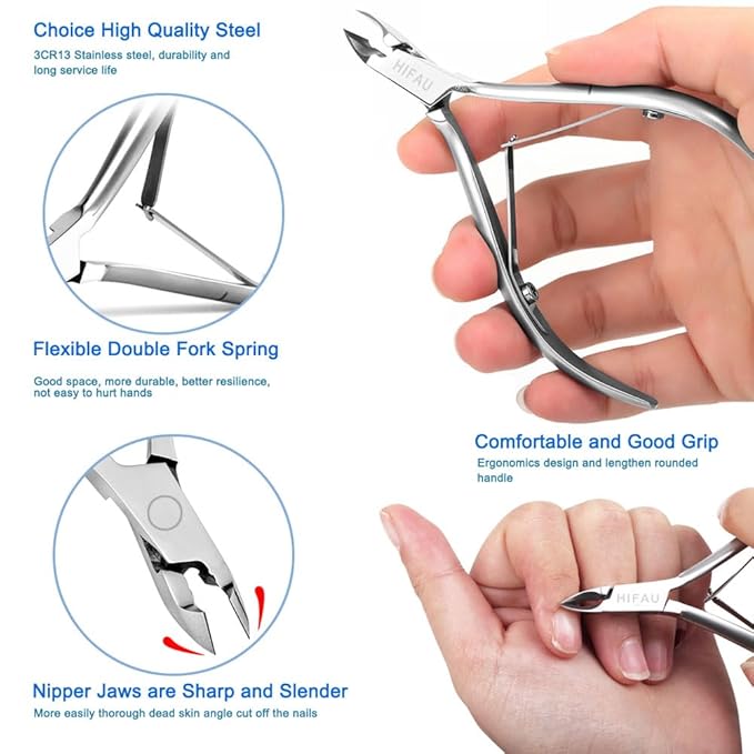 Professional Manicure Tools Set, Stainless Steel Cuticle Nipper, Upgrade Gel Nail Polish Remove Tool & Cuticle Pusher, Debris Cleaning Brush, for Home & Salon Use, For Women