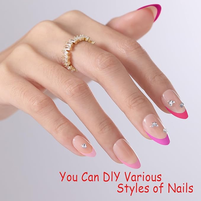 Pink French Tip Press On Nails, OPkssnails 150pcs French Press ON Nails Extra Short Almond, Pre-lasting Soft Gel Nails, Soak Off Acrylic False Nails for Nail Art DIY Extension 15 Size