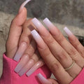 Long Press on Nails Square French Fake Nails Full Cover Nude Acrylic False Nails for Women and Girls 24PCS (White Nude)