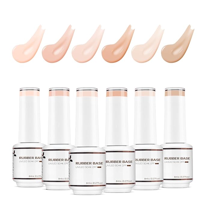 Nicedeco Hema Free Rubber Base Gel Polish for Nails Cruelty Free Vegan 6 Pcs Rubber Gel Nail Strengthener Nude Pink Nail Gel Polish Set 34