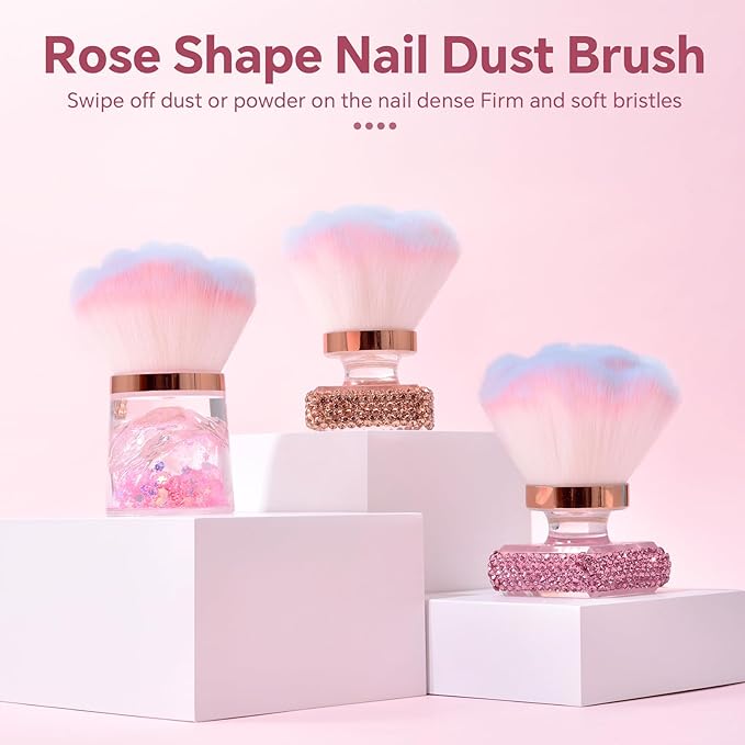 Nail Art Dust Brush Nail Dust Brush Nail Powder Brush Soft Bristle Nail Brush Nail Cleaning Tools Cleaning Nail Brush (Pink Sequin Handle)