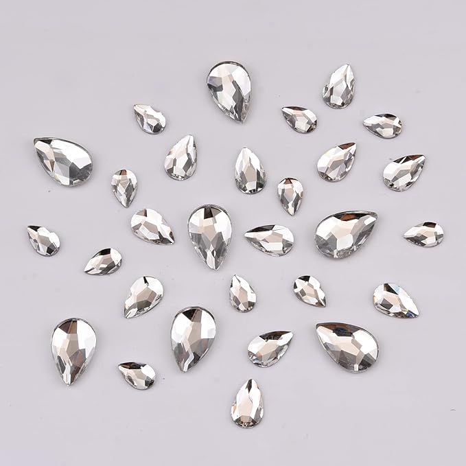 100pcs 3 Size Big and Small Pear Shape Crystal Clear Flatback Foiled Gem Rhinestones for Nail Technician Crafts Clothes DIY Decoration Accessories