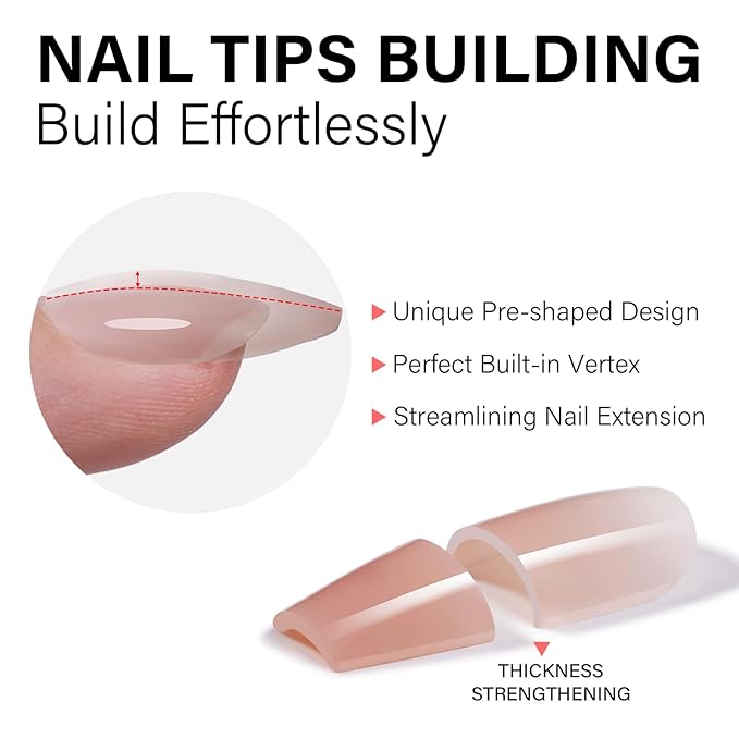 AILLSA Medium Gel Nail Tips Oval Shape 5 Natural Colors 4 in 1 False Nail Tips Set Press on Nails 140 PCS Pre-applied Tip Primer