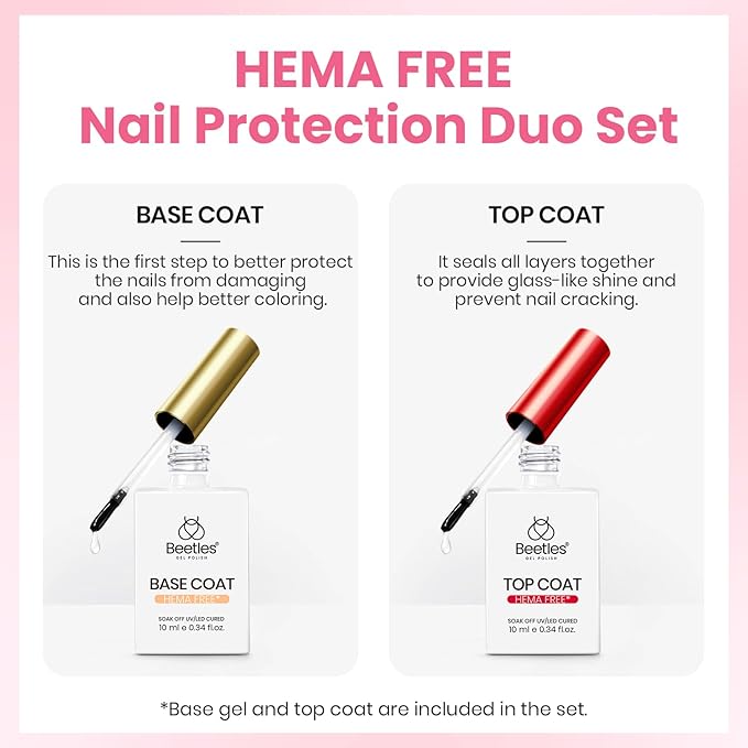 Beetles Pastel Gel Polish Set - Petal Ivory, 4Pcs White & Pink Gel Nail Polish with Base Coat Top Coat, Soak Off UV LED Lamp French Nails Art for Spring Nails Complete for Beginner & Professional