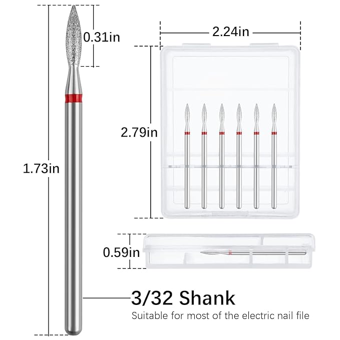 Cuticle Drill Bit,Nail Drill Bits Flame Cuticle Clean Drill Bit for 3/32''Electric Nail File Machine Cuticle Bit Nail Prep Tool (Red, Flame)