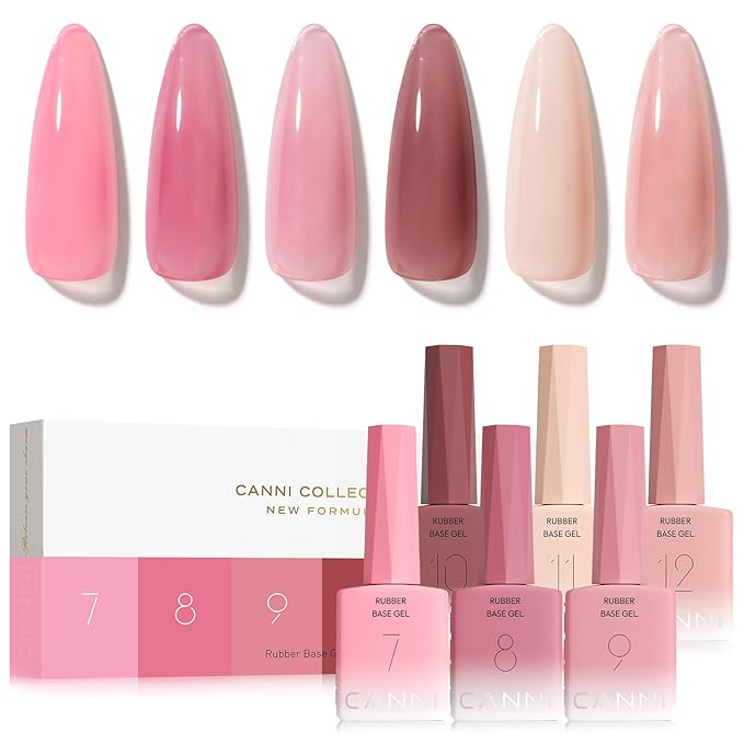CANNI Rubber Base Gel Set - 6 Colors Pink Nude Builder Nail Gel for Nail Strengthening, Soak Off UV LED for Natural Nails, DIY Manicure Salon Use Women & Girls