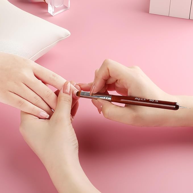 BQAN 2 Way French Tip Brush Acrylic Nail Brush with Dotting Tool for Nail Art Design Double Ended Professional Manicure Tools for Nails Cuticle Clean Up (10#)