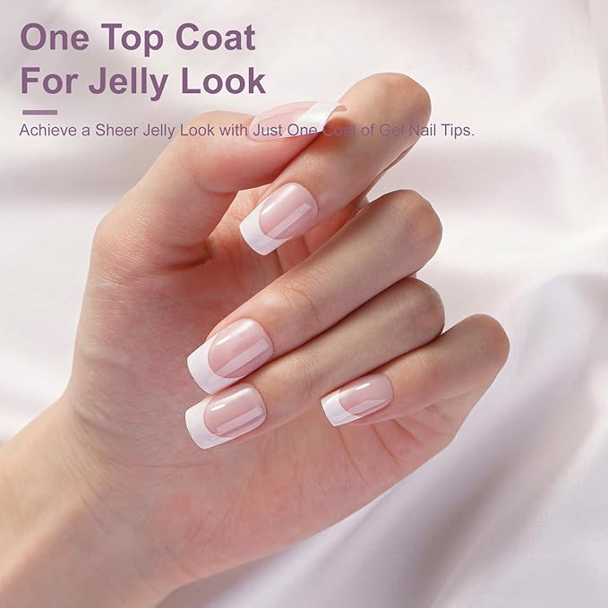 Gel French Tip Nails Medium Square Press on Nails White Tips 300Pcs Pre-applied Primer Natural Pink Fake Nails Extensions Kit for Women Girls DIY