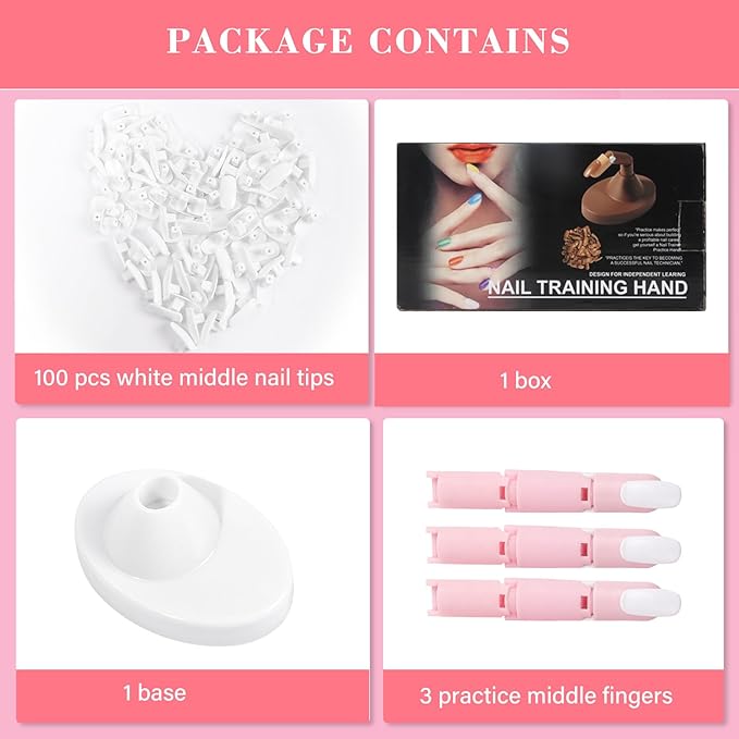 Flexible Movable Fake Finger Practice - 3PCS Adjustable Pink Nails with White Acrylic Base, 100PCS/Bag White Nail Tips