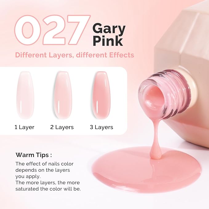 MelodySusie Gray Pink Builder Nail Gel for Nails Thickening, Soak Off UV Extension Gel, Rhinestone Nail Glue for Nail Art Design Salon DIY Manicure at Home Gift for Women-027