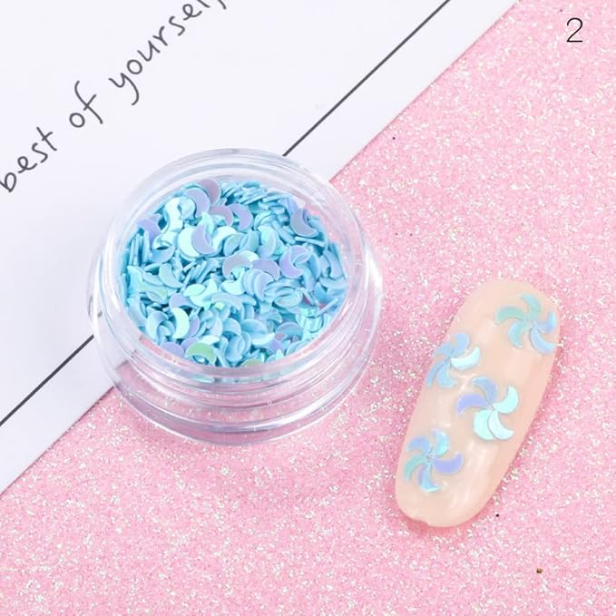 Nail Art Blue Glitter Sequins 3D Pearl Nails Shining Flakes Acrylic Powder Dust Chunky Flake 12Jars