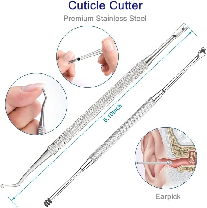 7PCS Professional Cuticle Nippers with Cuticle Pusher Set, Stainless Steel Cuticle Trimmer and Nail File for Women Fingernail Manicure Tools Kit at Home Salon