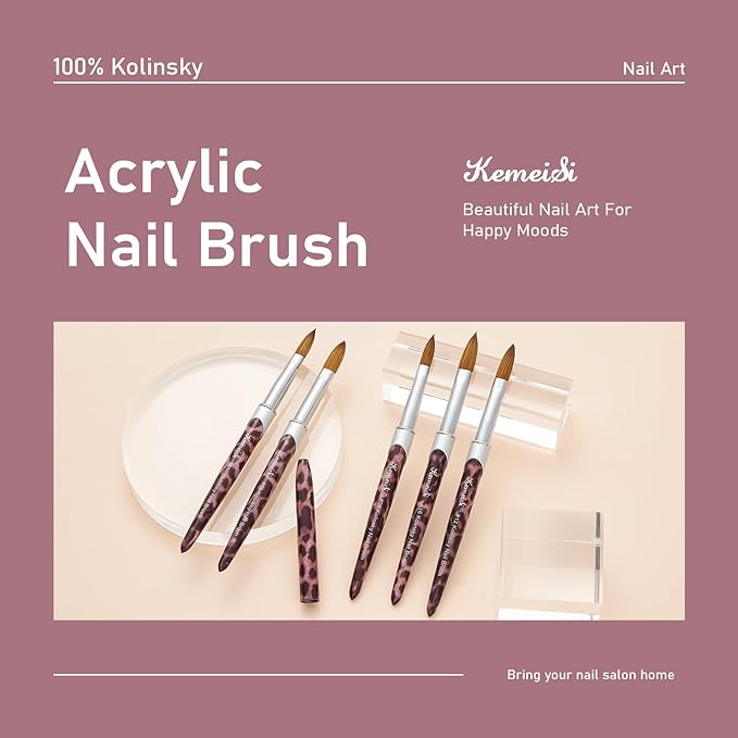 Acrylic Nail Brush Size #12, 100% Pure Kolinsky Nail Art Brushes for Acrylic Application, Sturdy Handle Oval Shaped Acrylic Nail Design Tools for Professional Manicure DIY(Leopard Print)