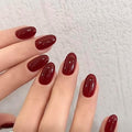 modelones Dark Red Short Press On Nails, Oval Fake Nails with Nail Glue, Adhesive Tabs, Nail File, Prep Pad, Manicure Stick, 32Pcs 16 Sizes, Cherry, Spring Women Girl Gift