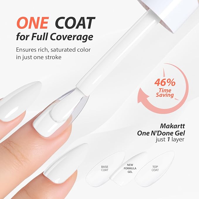 Makartt Ultra-Pigmented White Gel Nail Polish 15ml, One N'Done White Gel Polish One-Coat High-Gloss Ceramic Shine, Salon-Grade UV Nail Art Manicure DIY Salon Home