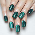evpct Green Cat Eye Extra Short Press on Nails Square, Petite Short Square Stick on Nails for Women Gift, Emerald Green Metallic Glitter Glossy Reusable Gel Press on Acrylic Fake Nail with Designs