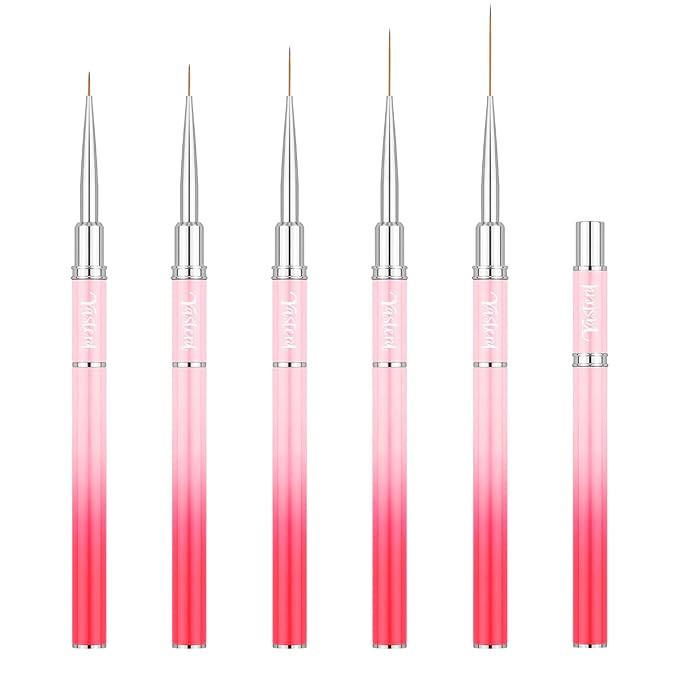 Yasterd Nail Art Brushes, 5pcs Long Nail Art Line Brushes for Details, Fine Designs, Thin Nail Design Brush Set Gel Polish Painting Pens Nail Brushes for Nail Art Sizes 7/9/14/20/25mm